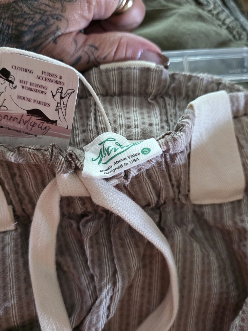 Paperbag Waist Striped Joggers in Blush Cream - Picture 4 of 4